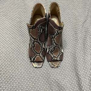 Vince Camuto Fedrilla Open Toe Snake Print Embossed Block Heel Bootie